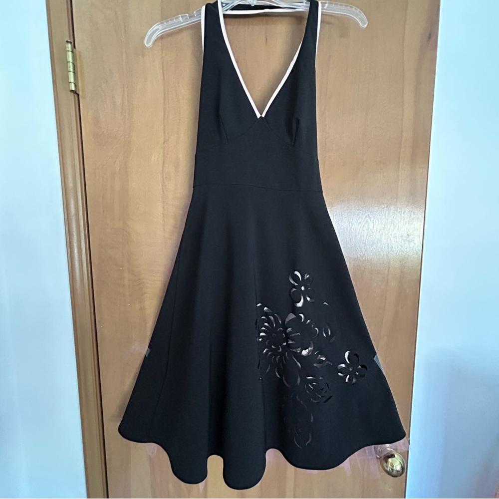 Y2K Pink and Black Rose Cutout Tulle Halter Dress Size 3